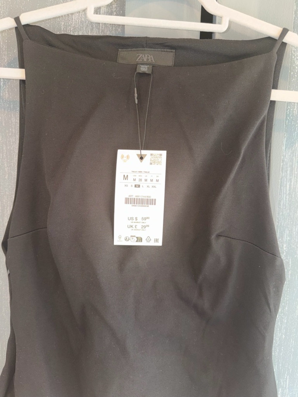 Zara Black & Ivory Asymmetrical Draped Mini Dress Size M NWT - Picture 4 of 7